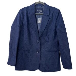 Chadwicks of Boston Women's Size 14 Blue Paisley Wool Blend Blazer Jacket Classy